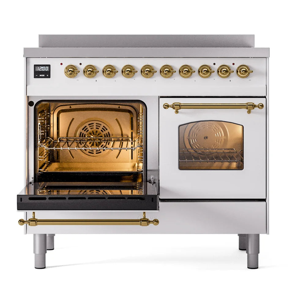 ILVE Nostalgie II 40" Electric Freestanding Range in White with Brass Trim, UPDI406NMPWHG
