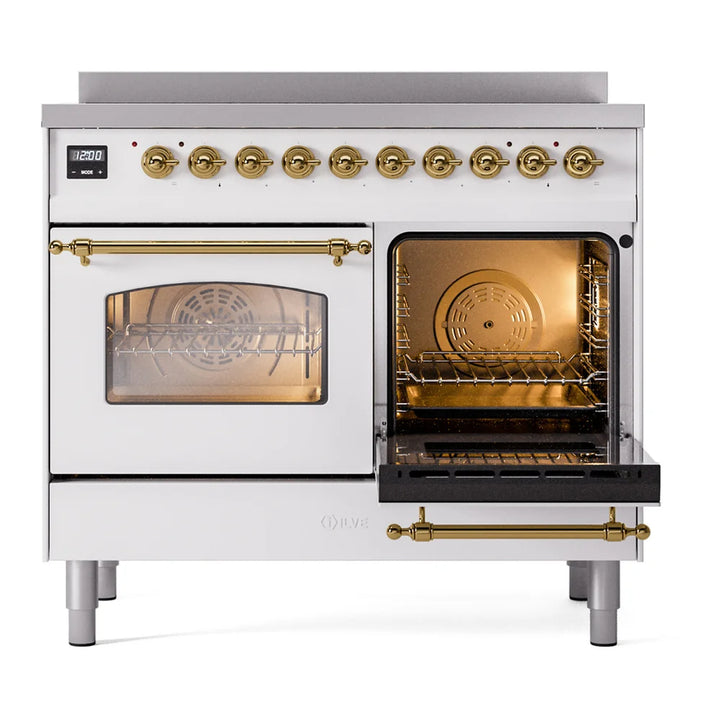 ILVE Nostalgie II 40" Electric Freestanding Range in White with Brass Trim, UPDI406NMPWHG