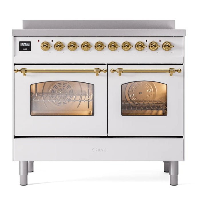 ILVE Nostalgie II 40" Electric Freestanding Range in White with Brass Trim, UPDI406NMPWHG