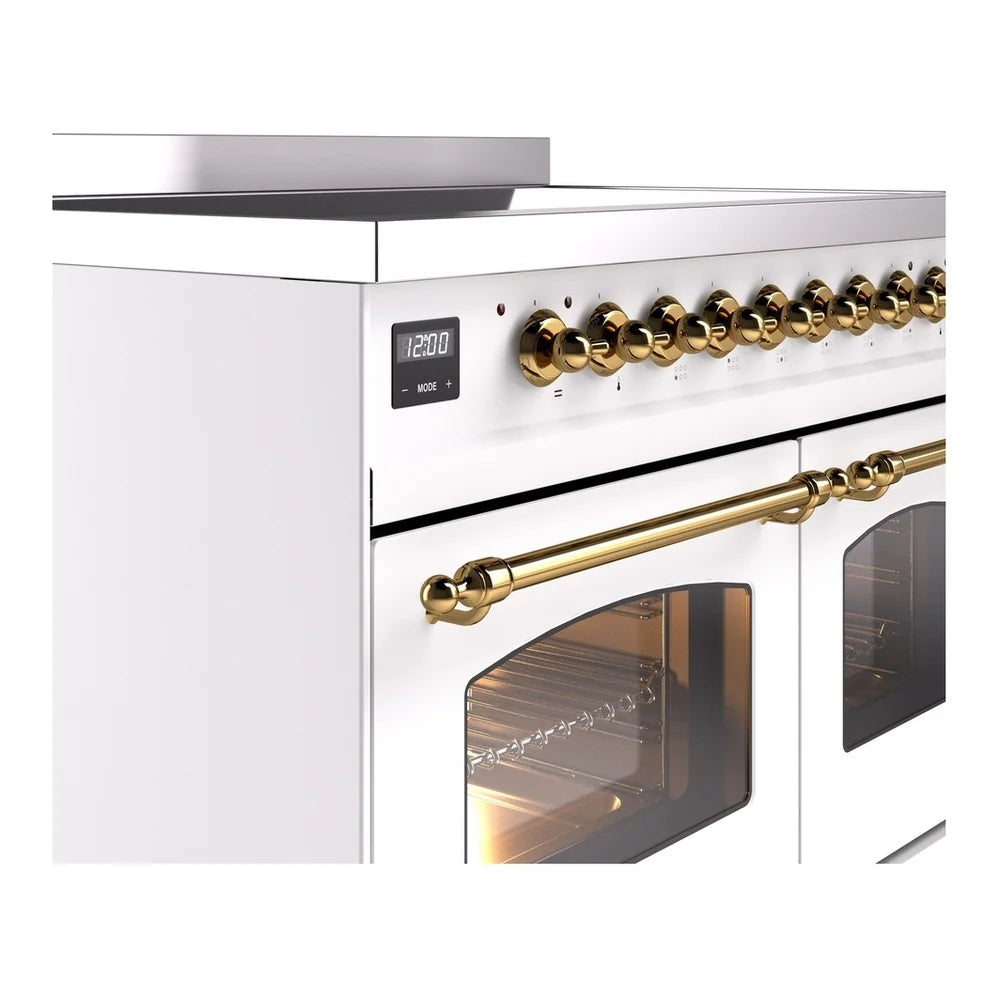 ILVE Nostalgie II 40" Electric Freestanding Range in White with Brass Trim, UPDI406NMPWHG