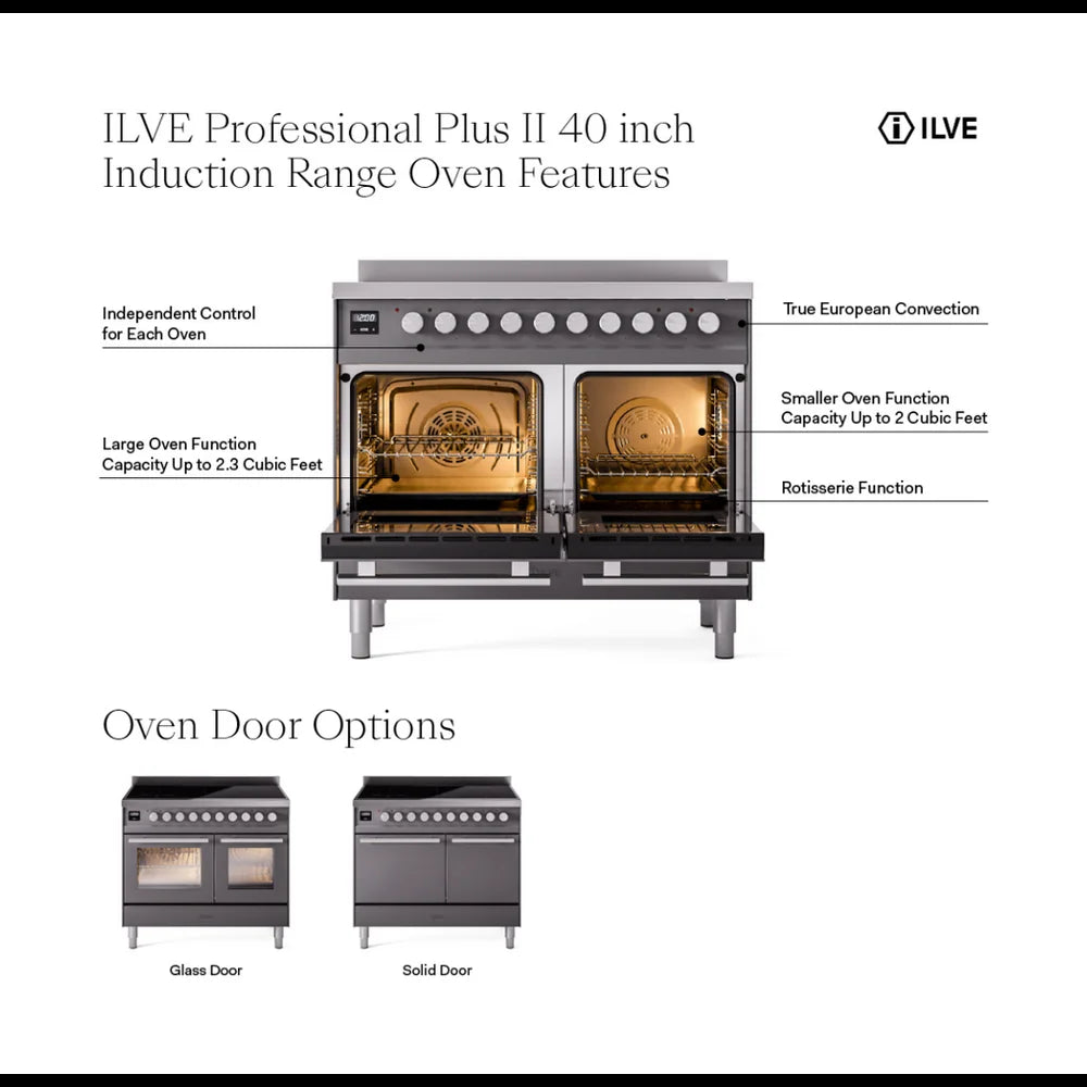 ILVE Professional Plus II 40" Induction Freestanding Range in Stainless Steel with Stainless Steel Trim, UPDI406WMPSS