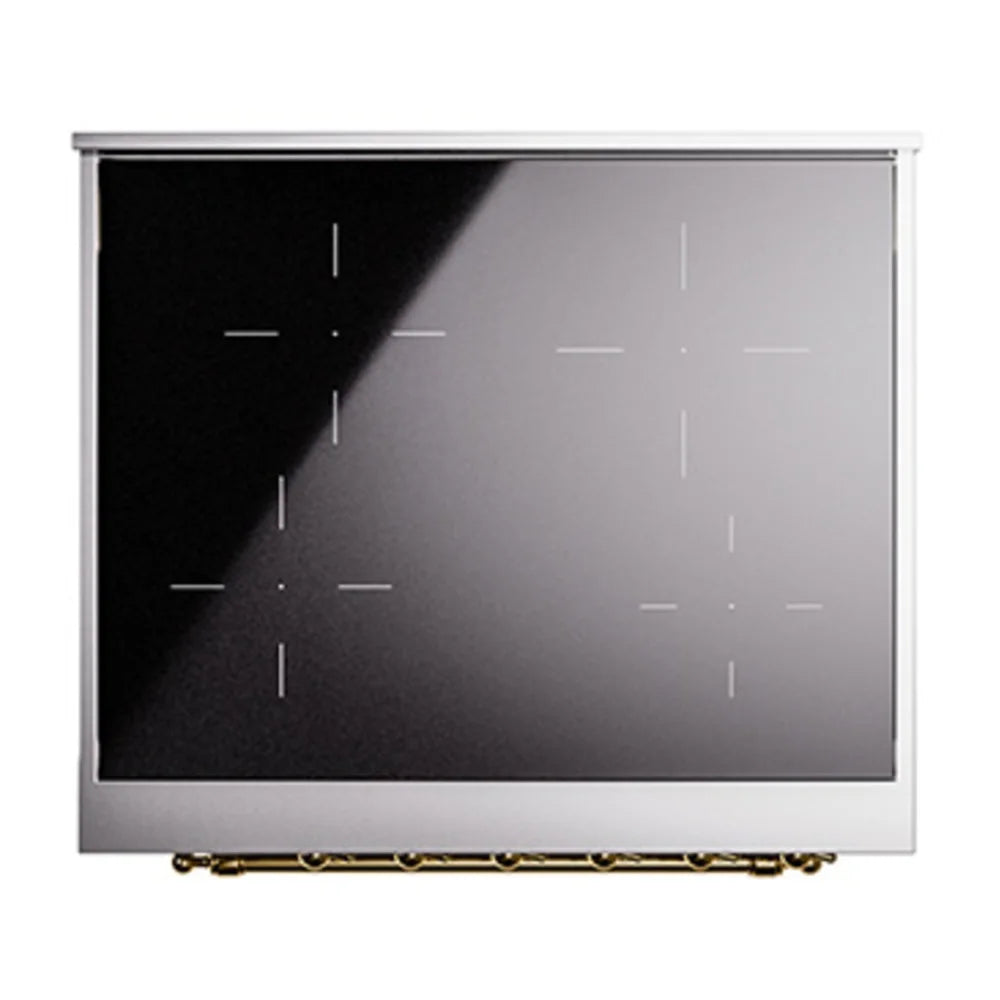 ILVE Nostalgie II 30" Induction Freestanding Range in Stainless Steel with Brass Trim, UPI304NMPSSG