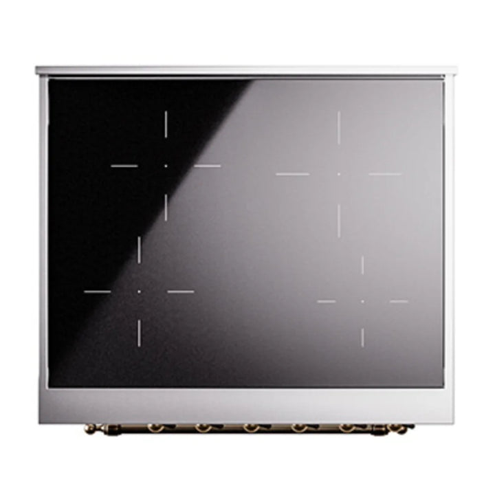 ILVE Nostalgie II 30" Induction Freestanding Range in White with Burnished Trim, UPI304NMPWHB