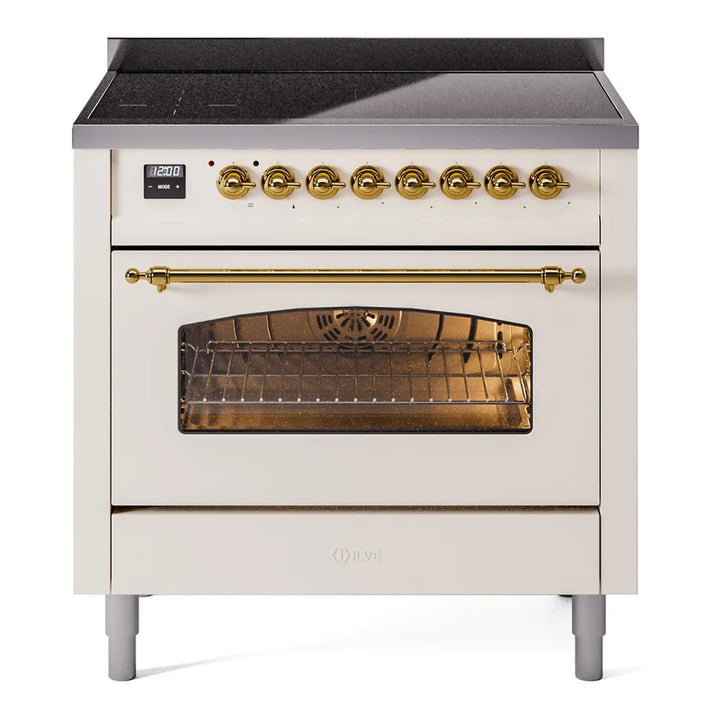ILVE Nostalgie II 36" Induction Freestanding Range in Antique White with Brass Trim, UPI366NMPAWG
