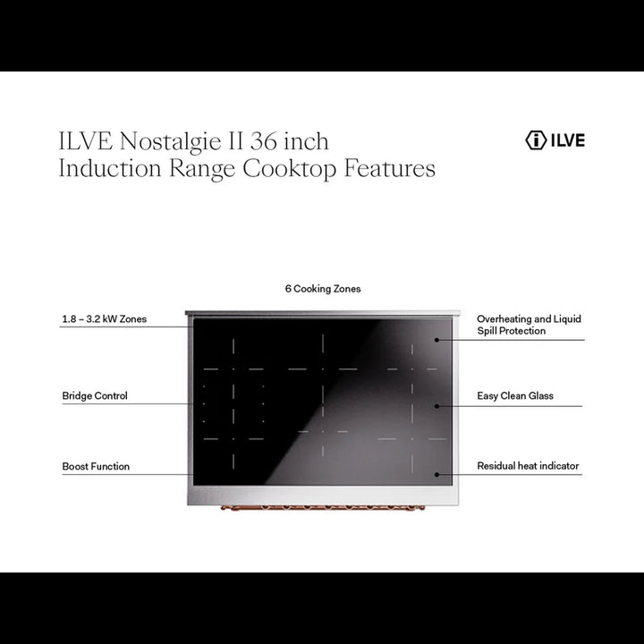 ILVE Nostalgie II 36" Induction Freestanding Range in Antique White with Brass Trim, UPI366NMPAWG