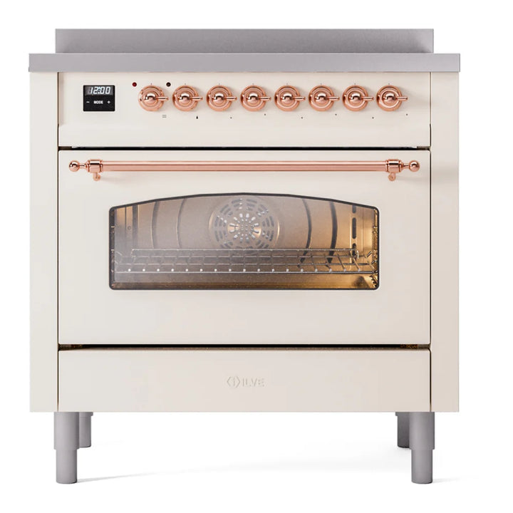 ILVE Nostalgie II 36" Induction Freestanding Range in Antique White with Brass Trim, UPI366NMPAWG