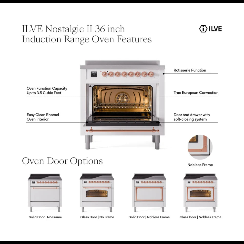 ILVE Nostalgie II 36" Induction Freestanding Range in Blue Grey with Brass Trim, UPI366NMPBGG