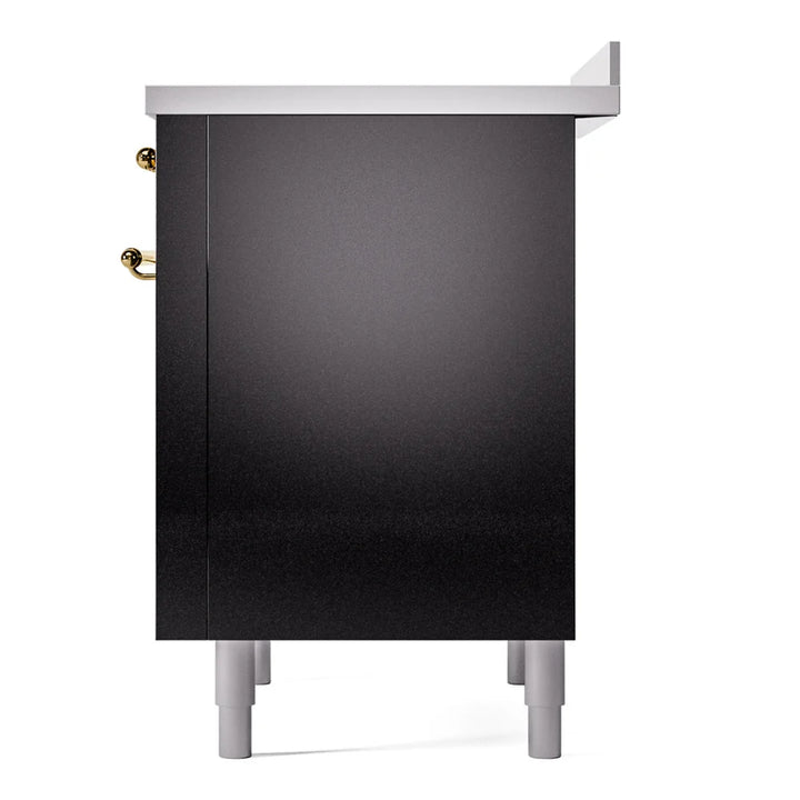ILVE Nostalgie II 36" Induction Freestanding Range in Glossy Black with Brass Trim, UPI366NMPBKG