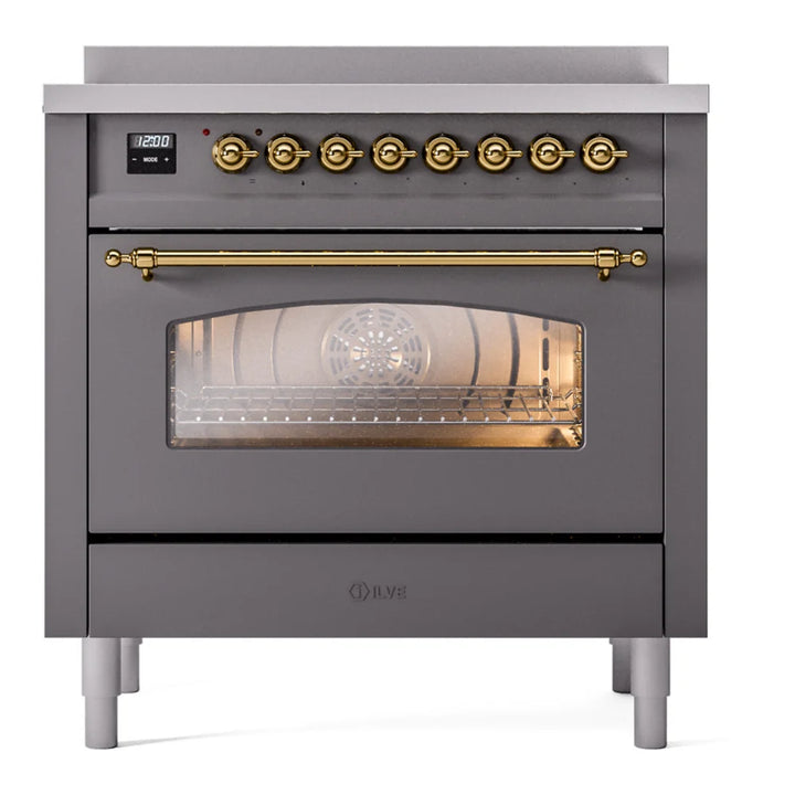 ILVE Nostalgie II 36" Induction Freestanding Range in Graphite Matte with Brass Trim, UPI366NMPMGG