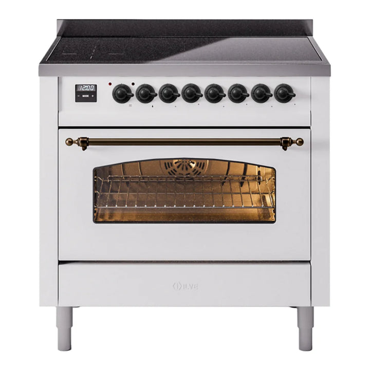 ILVE Nostalgie II 36" Induction Freestanding Range in White with Burnished Trim, UPI366NMPWHB