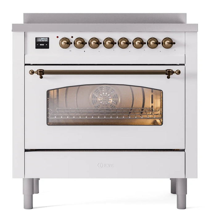 ILVE Nostalgie II 36" Induction Freestanding Range in White with Burnished Trim, UPI366NMPWHB