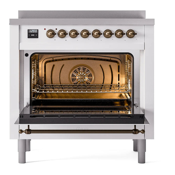 ILVE Nostalgie II 36" Induction Freestanding Range in White with Burnished Trim, UPI366NMPWHB