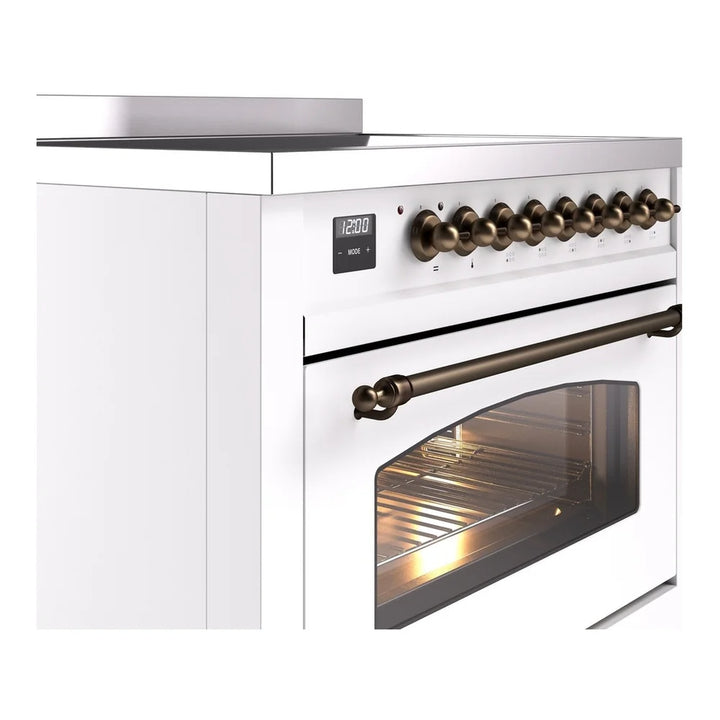 ILVE Nostalgie II 36" Induction Freestanding Range in White with Burnished Trim, UPI366NMPWHB