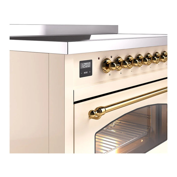 ILVE Nostalgie II 48" Induction Freestanding Range in Antique White with Brass Trim, UPI486NMPAWG