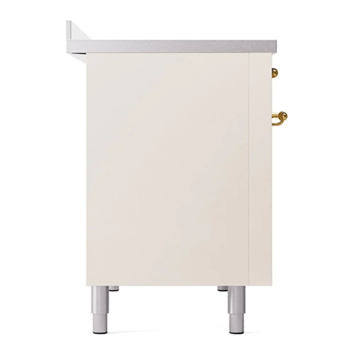 ILVE Nostalgie II 48" Induction Freestanding Range in Antique White with Brass Trim, UPI486NMPAWG