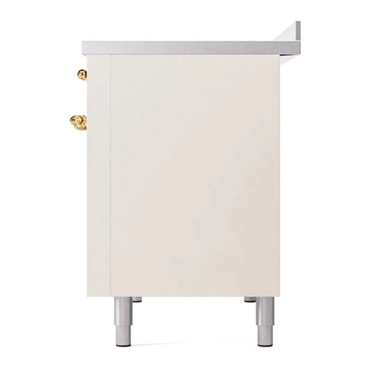ILVE Nostalgie II 48" Induction Freestanding Range in Antique White with Brass Trim, UPI486NMPAWG