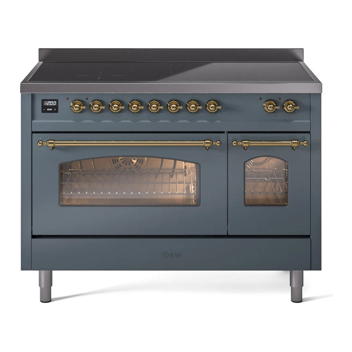 ILVE Nostalgie II 48" Induction Freestanding Range in Blue Grey with Brass Trim, UPI486NMPBGG