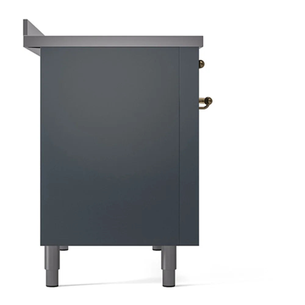 ILVE Nostalgie II 48" Induction Freestanding Range in Blue Grey with Brass Trim, UPI486NMPBGG