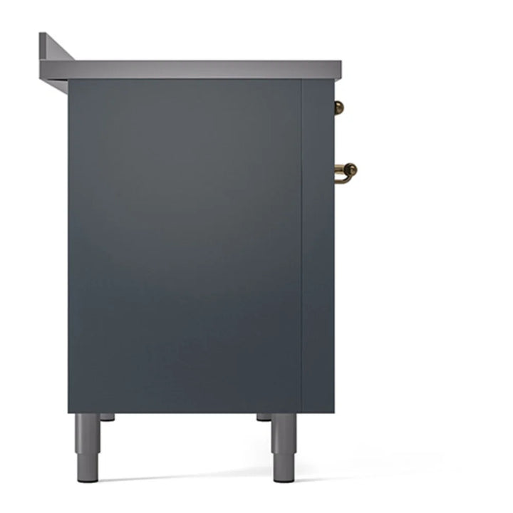 ILVE Nostalgie II 48" Induction Freestanding Range in Blue Grey with Brass Trim, UPI486NMPBGG