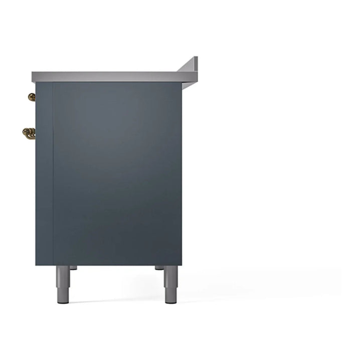 ILVE Nostalgie II 48" Induction Freestanding Range in Blue Grey with Brass Trim, UPI486NMPBGG
