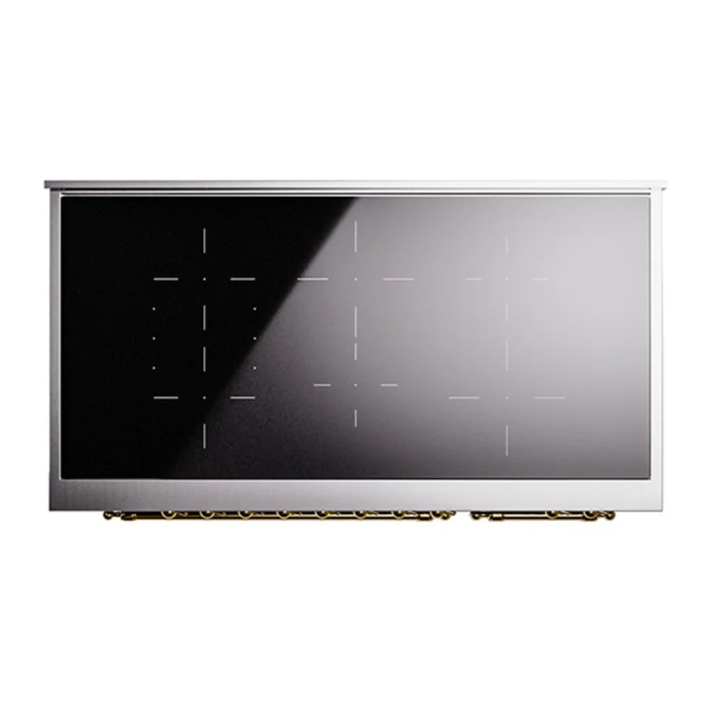 ILVE Nostalgie II 48" Induction Freestanding Range in Glossy Black with Brass Trim, UPI486NMPBKG