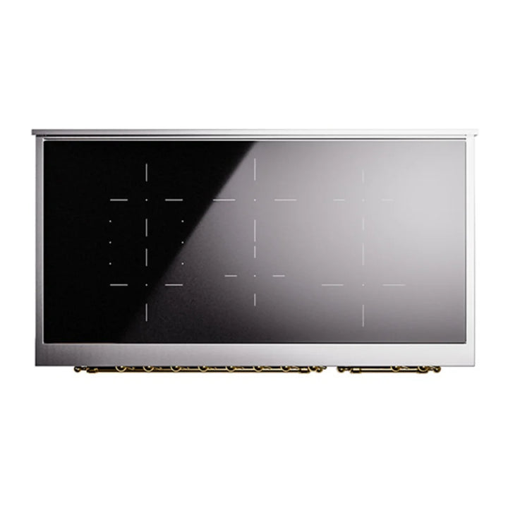 ILVE Nostalgie II 48" Induction Freestanding Range in Glossy Black with Brass Trim, UPI486NMPBKG