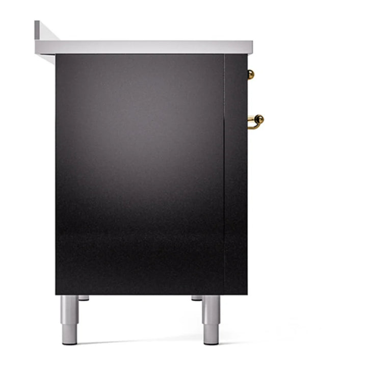 ILVE Nostalgie II 48" Induction Freestanding Range in Glossy Black with Brass Trim, UPI486NMPBKG