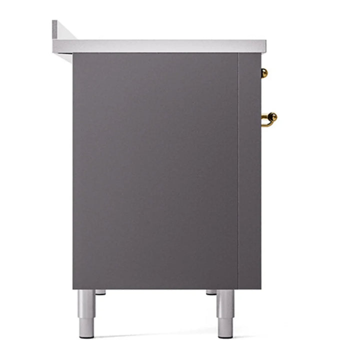 ILVE Nostalgie II 48" Induction Freestanding Range in Graphite Matte with Brass Trim, UPI486NMPMGG