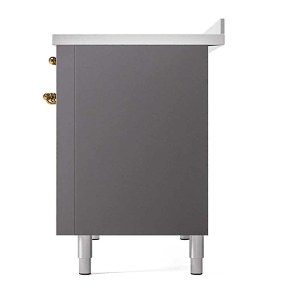ILVE Nostalgie II 48" Induction Freestanding Range in Graphite Matte with Brass Trim, UPI486NMPMGG
