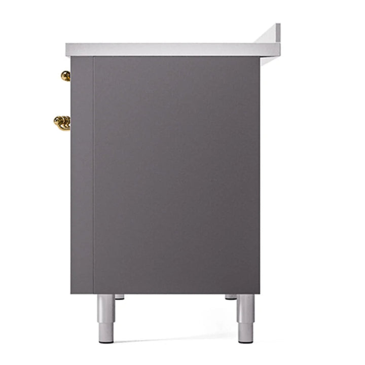 ILVE Nostalgie II 48" Induction Freestanding Range in Graphite Matte with Brass Trim, UPI486NMPMGG