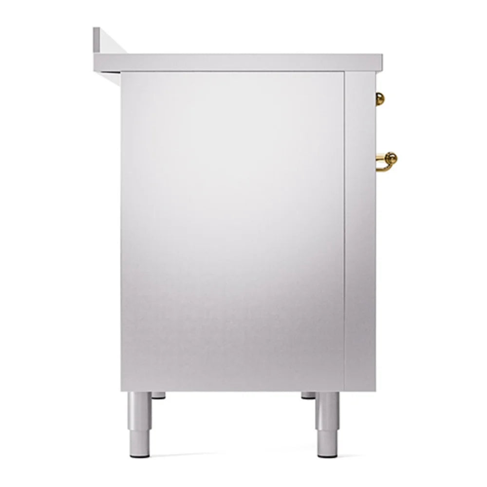 ILVE Nostalgie II 48" Induction Freestanding Range in Stainless Steel with Brass Trim, UPI486NMPSSG
