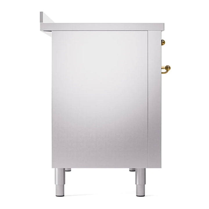 ILVE Nostalgie II 48" Induction Freestanding Range in Stainless Steel with Brass Trim, UPI486NMPSSG