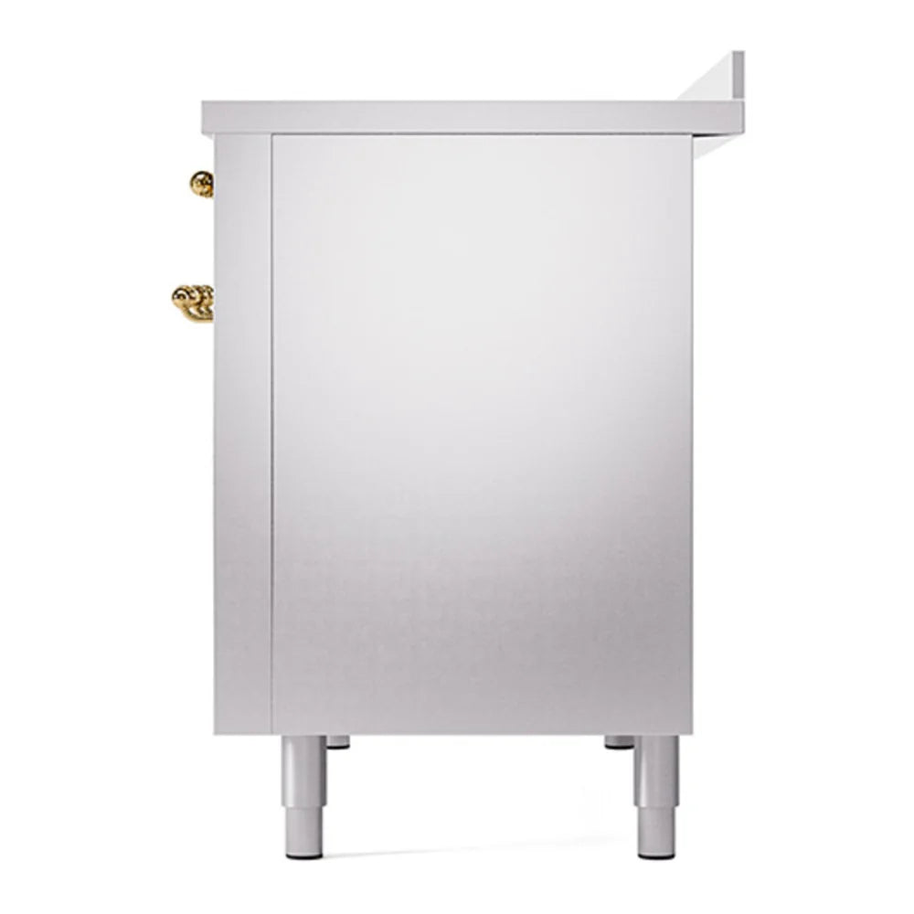 ILVE Nostalgie II 48" Induction Freestanding Range in Stainless Steel with Brass Trim, UPI486NMPSSG