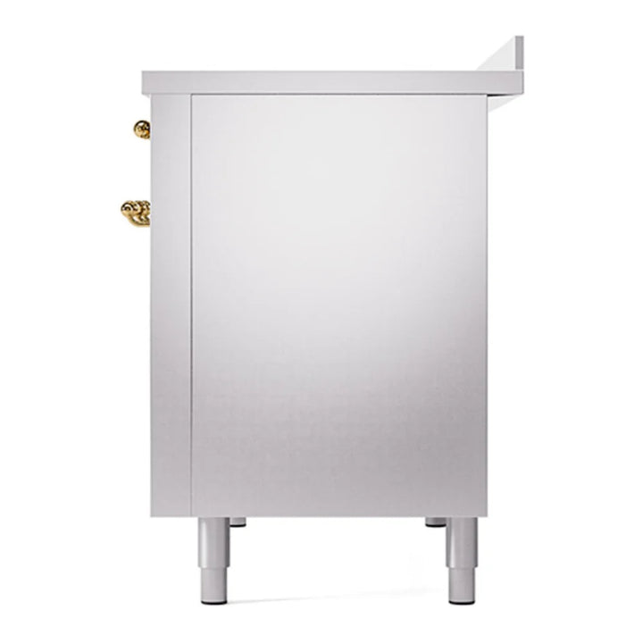 ILVE Nostalgie II 48" Induction Freestanding Range in Stainless Steel with Brass Trim, UPI486NMPSSG